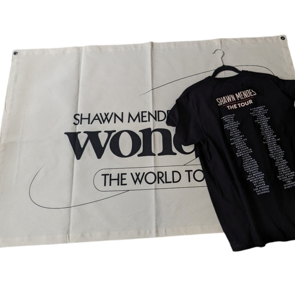 Shawn Mendes combo wonder world tour banner the tour merch t-shirt women's sizeM - Picture 3 of 11